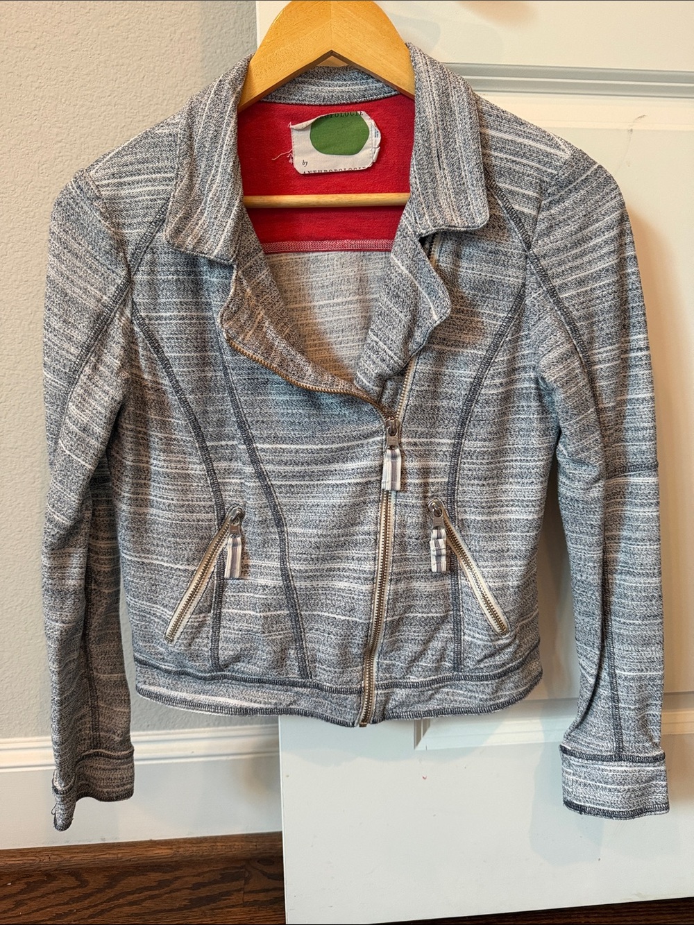 Striped Gray Moto Bomber Jacket - Women's By Anthropologie